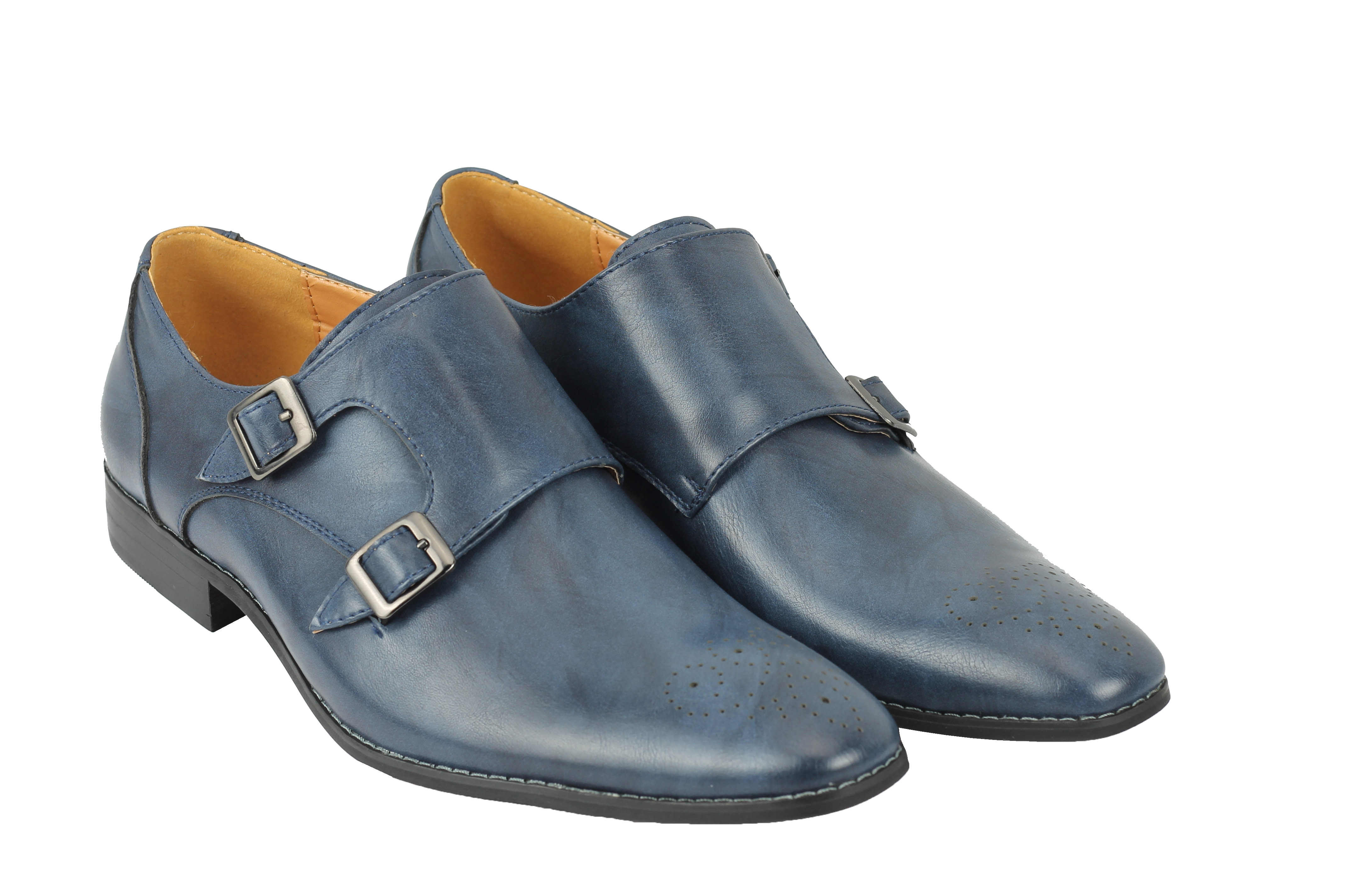 mens blue leather slip on shoes